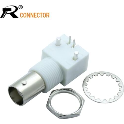 BNC FEMALE RIGHT ANGLE PANEL MOUNT PLASTIC TYPE White PC Board PCB Mount Right Angle BNC Female With Nut bulkhead Connector 3pcs