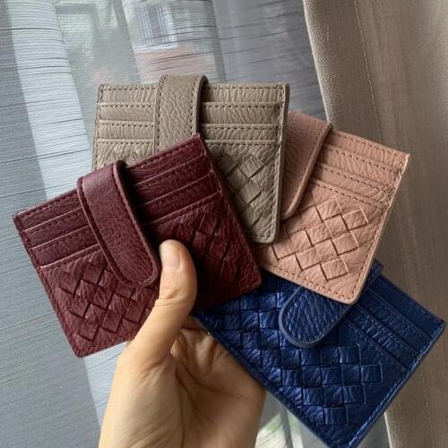 Classic Woven Leather Card Holder Women Fashion Luxury Belt Protect Leather Credit Card Holder Slim Woven Wallet