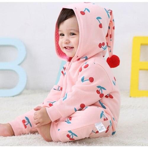 Spring Autumn Newborn Clothes Double Layer Romper Hooded Jumpsuit Children Clothes Zipper Cute Style Romper for 0-2 Years