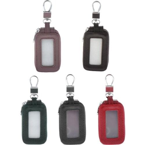 Leather Car Key Case Double Zipper Wallet With Metal Hook For Car Remote Key