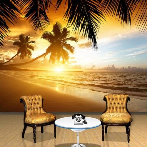 Southeast Asia Style Beautiful Sunset Beach Nature Landscape Photo Wall Mural Wallpaper Cafe Dining Room Theme Hotel Wallpapers