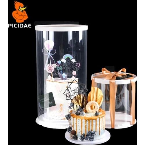 Round Cake Box Transparent Clear Storage Packing Plastic Party Flower Rose Bear Toy Doll Pastry Festival Wedding Birthday Gift