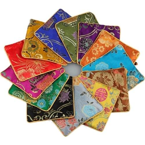 Square zipper plate to play package brocade jewelry Party text to play hand string small Buddha beads Gift bags