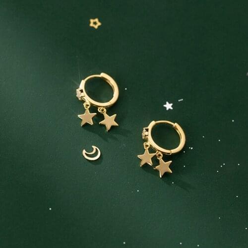 Bohi Cute Authentic 925 Sterling Silver Jewelry CZ Star Ear-Bone Hoop Huggie Earrings Tassel C-G9923