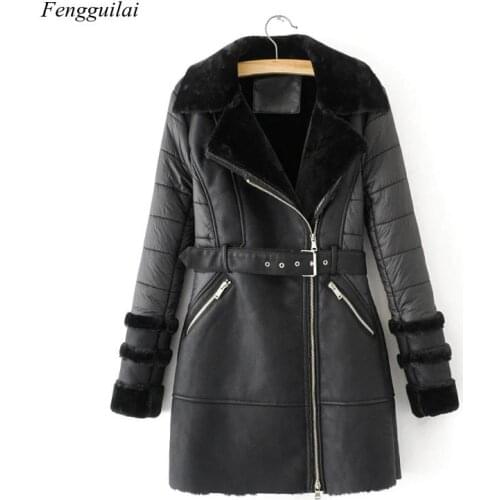 Fashion Women Long Pu Leather Coats 2020 Winter Ladies Fur Collar Faux Leather Jackets Vintage Female Long Jacket Girls Pocket