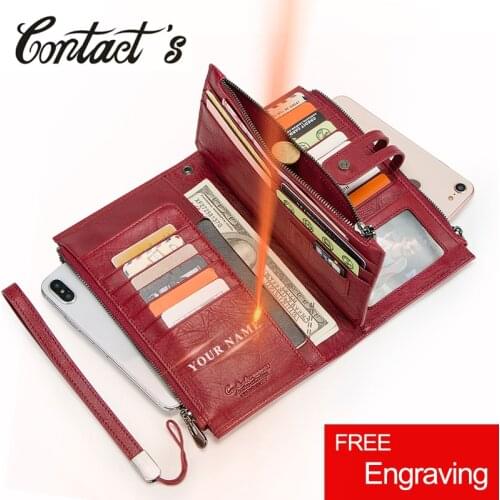 Contacts Fashion Women Wallets Long Purse Multi-functional Wallet Passport Cover Genuine leather Female Clutch Card Holder