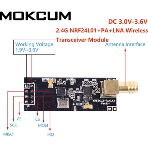DC 3.0V-3.6V 2.4G NRF24L01+PA+LNA Wireless Transceiver Module 20dBm 1100meter SPI Transmitter Receiver