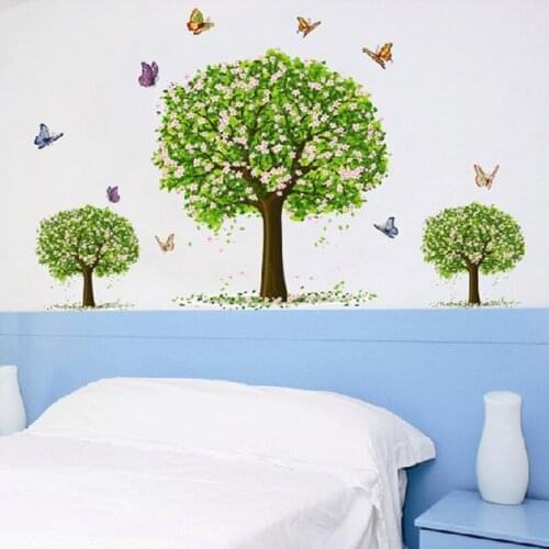 Wall Stickers Butterflies Flying Around the Large Tree Flower Removable Room Home Furnishing Decoration Wall decals Green Trees