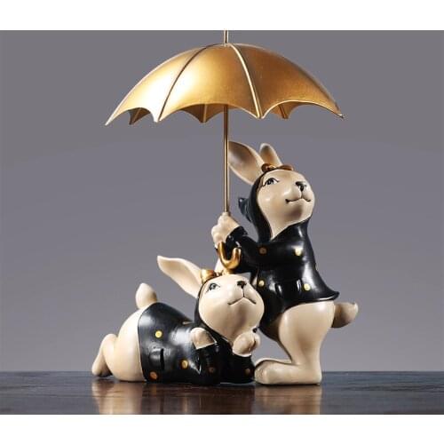Nordic Umbrella Bunny Resin Statue Ornaments Home Livingroom Desktop Adornments Decoration Store Coffee Table Figurines Crafts
