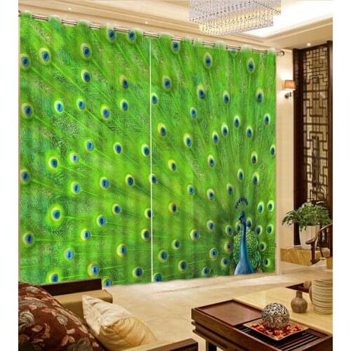 Peacock curtains photo Blackout Window Drapes Luxury 3D Curtains For Living room Bed room Office Hotel Home green curtains
