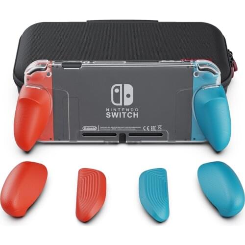 Skull & Co. GripCase Crystal with Replaceable Grips Transparent Protective Cover MaxCarry Case Storage Bag for Nintendo Switch