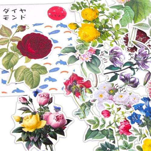 Colorful Flower Stickers For Notebooks Morning Glory Rose Folwers Stickers Green Leaf Plant Stickers Scrapbooking Accessories