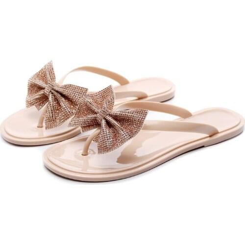 Women Shiny Rhinestone Bowknot Flip-Flops Jewelry Sequins Beach Flat Sandals