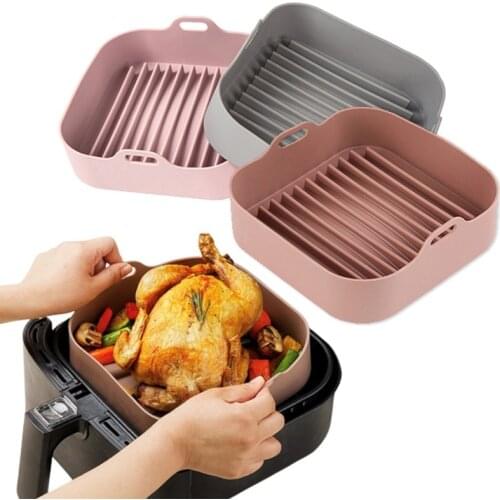 AirFryer Silicone Pot Square Air Fryers Oven Baking Tray Bread Fried Chicken Pizza Basket Mat Replacemen Grill Pan Accessories