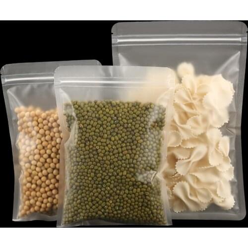 Soybean Food Storage Bag, 100pcs Matte Clear Zip Lock Sack, 26x38cm Frosted Transparent Plastic Dried Chilli Packing Pocket