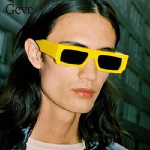 Yellow Mens Rectangular Sunglasses Unique Design Vintage Retro Small Brand Sun Glasses For Women Fashion Shades Glasses UV400
