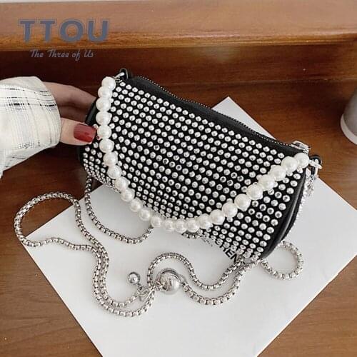 Round Bucket Crossbody Bags For Women Fashion Rivet Beading Design Shoulder Bags Ladies Luxury Messenger Bags Female HandBags