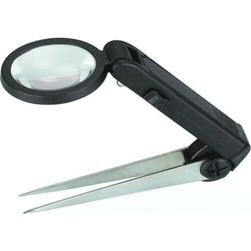 Foldable Eyebrow Tweezers Illuminated Magnifier LED Clip Magnifying Glass 10X with LED Light