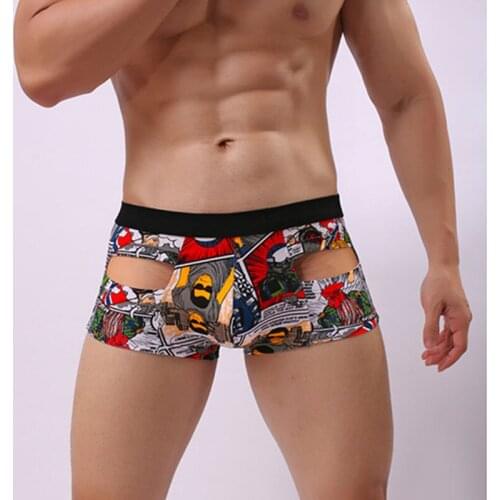 Fashion Print Boxers Cueca Brand Trunks Mid Cotton Underpant Hole U Convex Pouch Boxer New Sexy Gay Underwear High Quality Home