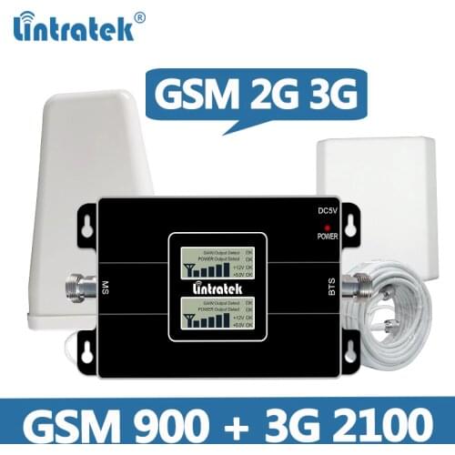Lintratek 2G 3G Dual Band Cellular Signal Repeater 2G GSM 900/3G WCDMA UMTS 2100MHz Cellphone Signal Amplifier Booster Set @5.8