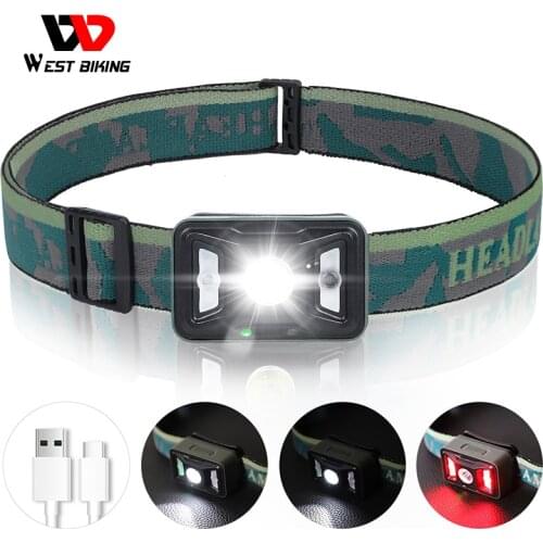 WEST BIKING Waterproof LED Head Lamp Rechargeable Cycling Headlight Body Motion Sensor Camping Fishing Running Torch Flashlight