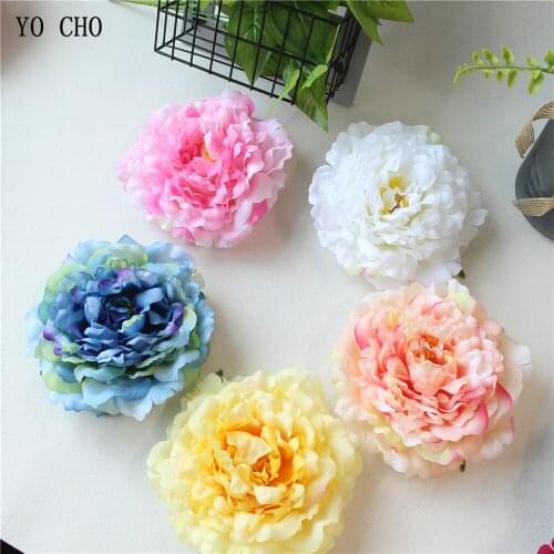 YO CHO 2pcs 16cm White Peonies Artificial Flower Head Rose Silk Flowers Big Flower Heads Wedding Garden Decoration Diy Flower
