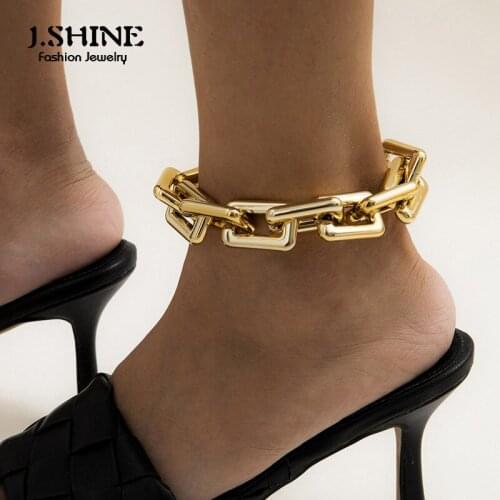 J.Shine Statement Chunky Cuba Chain Anklet Women Fashion Gold Color Link Chain Ankle Acrylic Foot Bracelet Female Ankle Jewelry