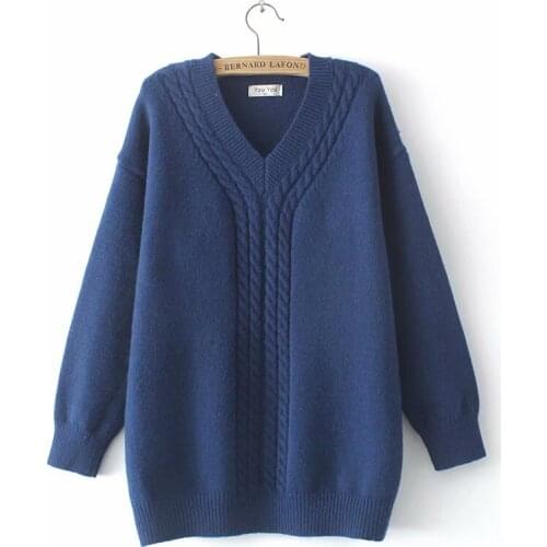Womens oversize sweater autumn winter 2021 plus size women clothing V-Neck knitted Top female black blue red Women jumper