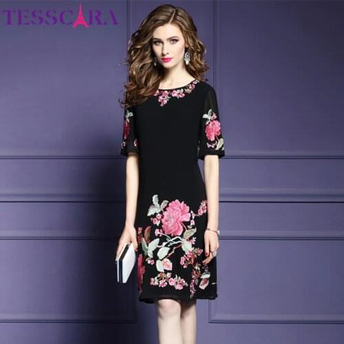 TESSCARA Women Summer Luxury Embroidery Office Dress Female Elegant Cocktail Vestidos Retro Vintage Party Robe Femme Plus Size