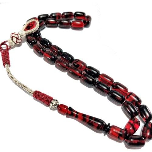 Chant amber Dhikr Beads Fire Amber Prayer Beads Hand Knitting Kazaz 925 sterling micron silver plated tassel wooden tasbih box