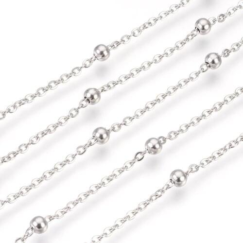 1m 304 Stainless Steel Cable Chains Link Round Beads Satellite Chains for DIY Bracelet Necklace Jewelry Making Findings 2~3.5mm