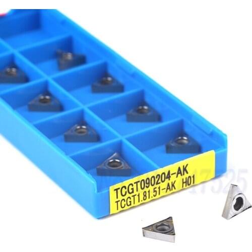 10Pcs TCGT090202-AK H01 TCGT090204-AK H01 TCGT090208-AK H01 Carbide Insert CNC Lathe Tools Turning Blade For Processing Aluminum
