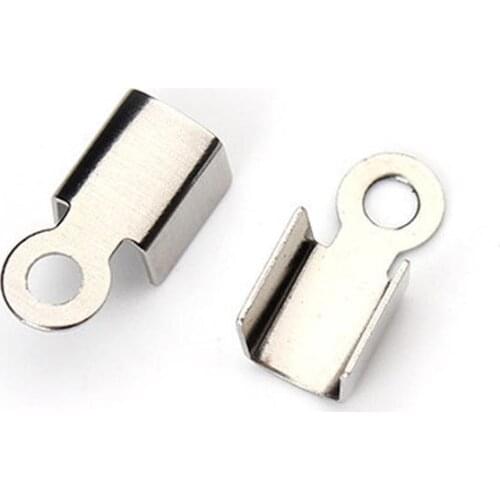 100Pcs/lot Silver Stainless Steel Cord Crimp End Caps Buckle Tips Necklace Bracelet Connectors Clasp Hooks 9.5x4.5mm F2257
