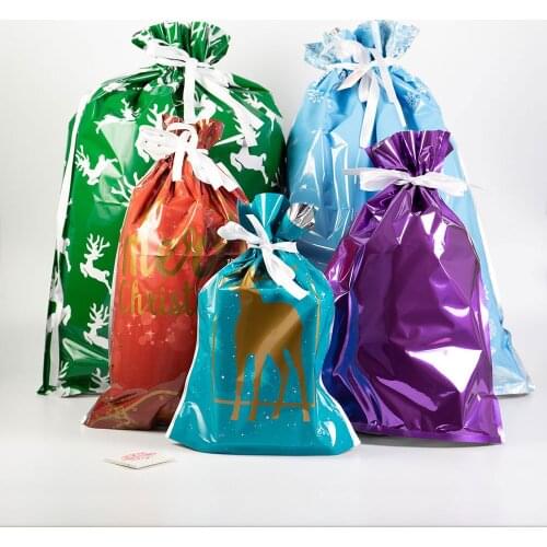 15pcs Santa Gift Bag Candy Bag Snowflake Crisp Bag Drawstring Bag Merry Christmas Decorations for Home New Year 2021 Presents