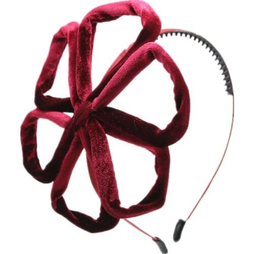 2021 NEW winter STYLE fashion charming large wire flower velvet flower headband assorted colors girls fashion hairband