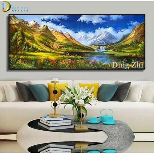 Large Size Landscape 5d Diamond Painting Alps Mountain Flower Art Handmade Home Decor Full Round Square Diamond Embroidery Sale