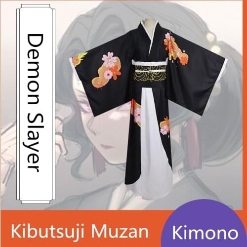 Anime Demon Slayer: Kimetsu no Yaiba Kibutsuji Muzan Japanese Kimono Zenitsu Halloween Cosplay Costume Suit for Women Girls