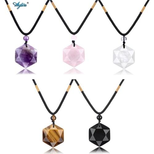 Ayliss Dropshipping Natural Gem Stone Necklace Healing Reiki Six Stars Lucky Amulet Energy Yoga Crystal Pendant Necklace Jewelry