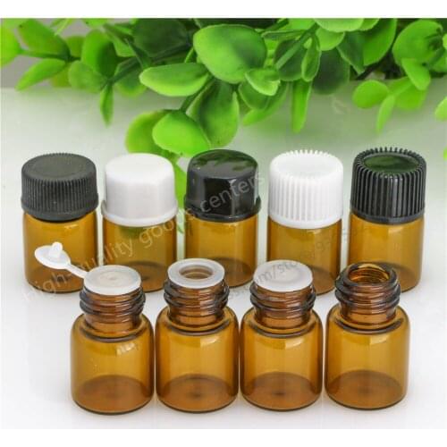 Free Shipping 500 X 2ML Mini Amber Glass Essential Oil Bottle With A No Hole Plug & Round Cap Brwon Glass Vials