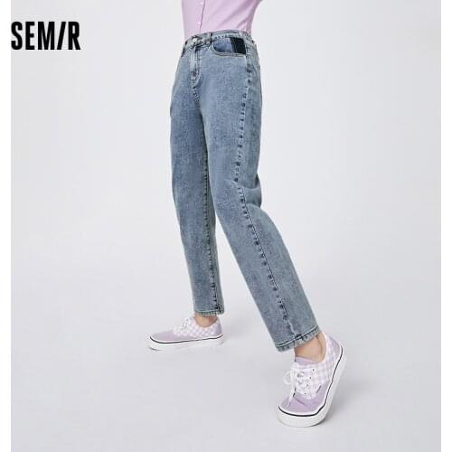 SEMIR Denim Trousers Women Elastic Pencil Pants Spring Summer 2021 New Popular Fashion Contrast Stitching Light Blue Jeans