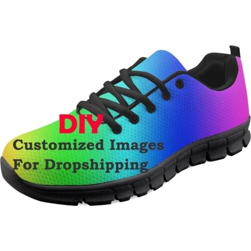 KUILIU Customized Black Sneakers Women Custom Pattern Print Plus Size Flat Children Mesh School Shoes Girls Dropshipping