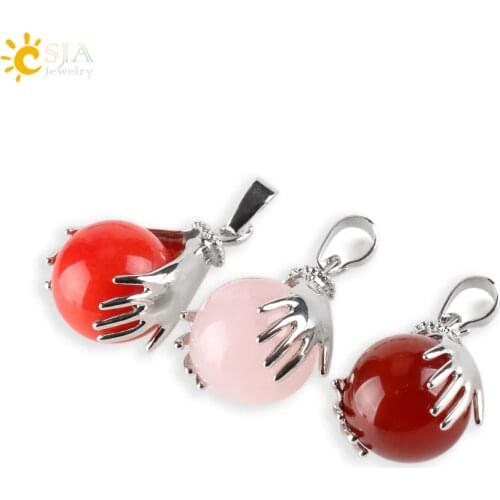 CSJA Natural Tiger Eye Lapis Lazuli Argenon Round Stone Beads Pendant for Necklace Both Hands Ball Women Healing Jewelry E451