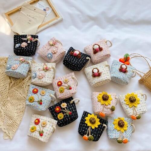 Colorful Childrens Backpack Straw Girls Shoulder Bag Fashion Flower Messenger Bag for Child Summer Beach Crossbody Mini Handbag
