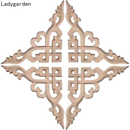 10PCS Wood Carved Corner Onlay Applique Unpainted Furniture Decorative Statues Wooden Sculptures Vintage Home Decoration Decor