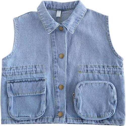 Boys Handsome Vest 2021 New Spring Autumn Baby New Vest Children Korean Personality Pocket Denim Casual Jacket