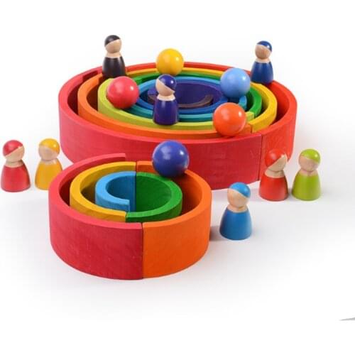 Dropshipping Simulation 12Pcs Rainbow Blocks Set Square Building Blocks Wooden Toys For Kids Semicircle/Dolls Educational Gift