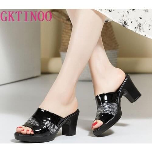 GKTINOO Womens Slippers Sandals 2021 Summer Patent Leather High Heels Women Shoes Woman Slippers Summer Sandals Fashion Shoes