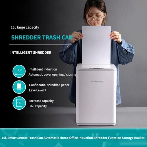 16L Trash Can Home Office Smart Sensor Shredder Function Storage Bucket Automatic Shredded Trash Bin with Induction Garbage Bin