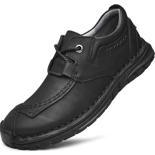 Fashion Ankle Work Shoes Platform Sneakers Winter Leather Men Boots Round Toe Lace-Up Mens Brown Black Hiking Sneakers