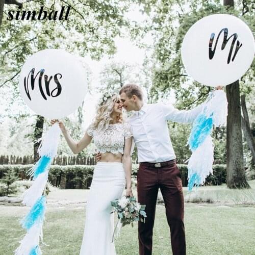 2pcs 36 Inch Round White Print Mr&Mrs Wedding Decorations Latex Balloons Happy Wedding Valentines Day Event Air Globos Supplies